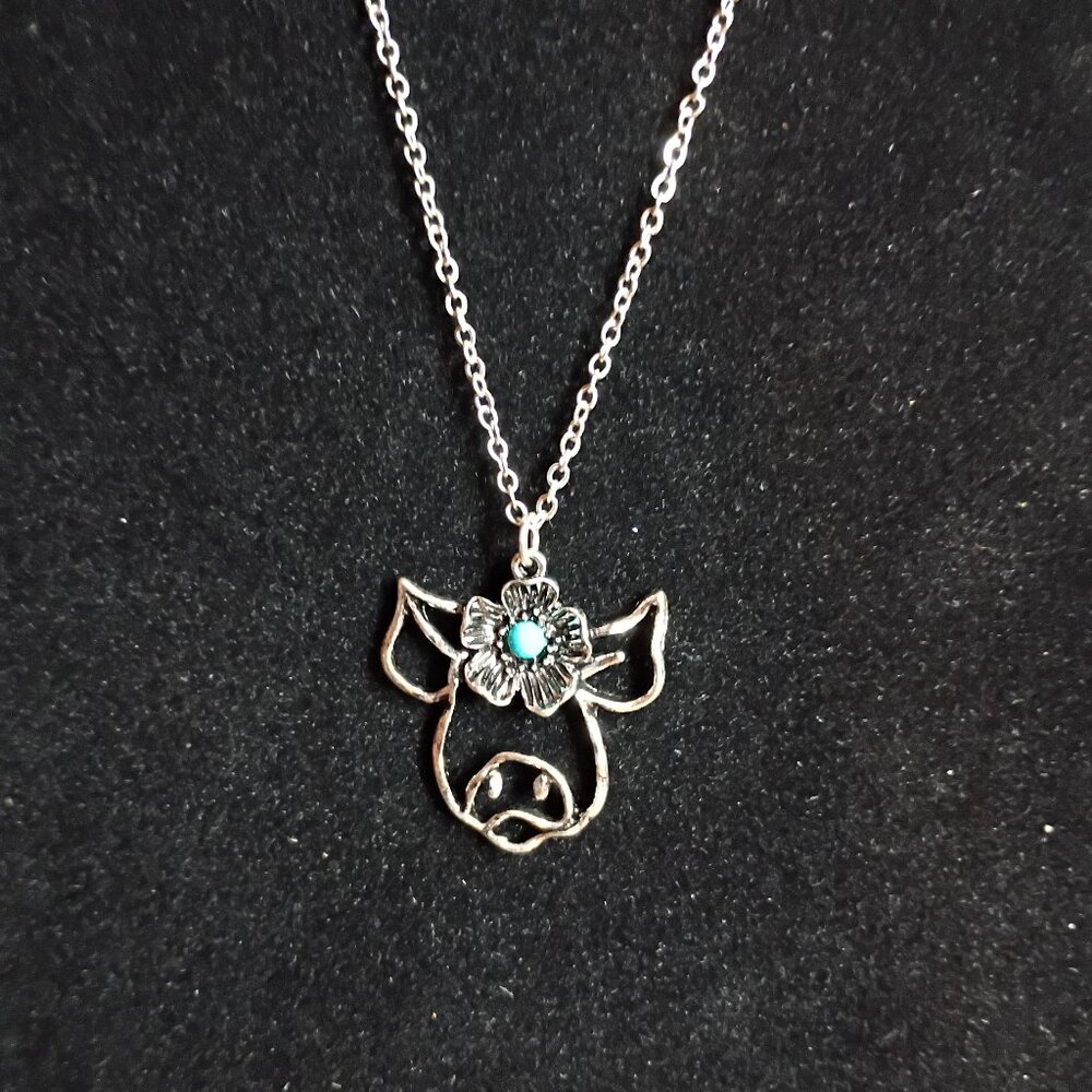 Western Pig Head Necklace Turquoise Floral Cowgirl Southwestern Pendant